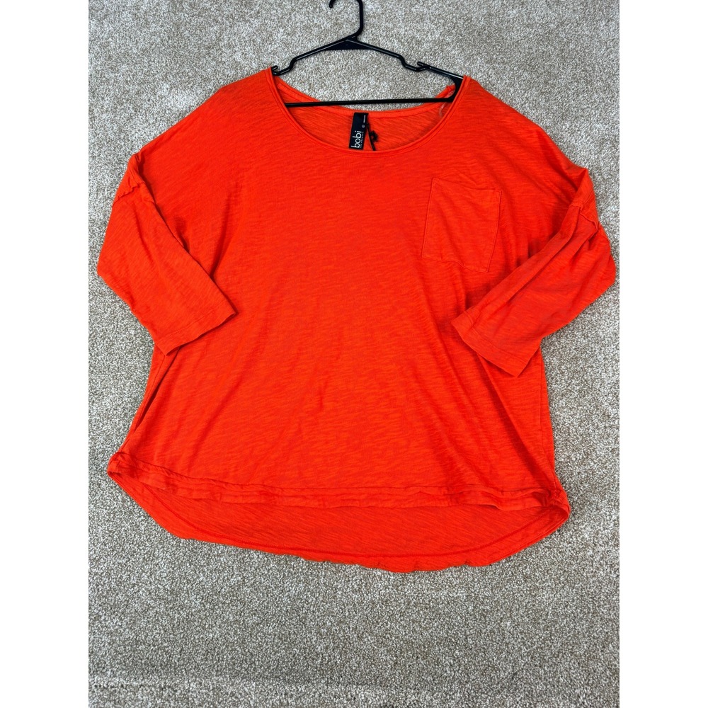 NWT Bobi Los Angeles Orange Slub Knit Scoop Neck Pocket Tee Top Large L Bright